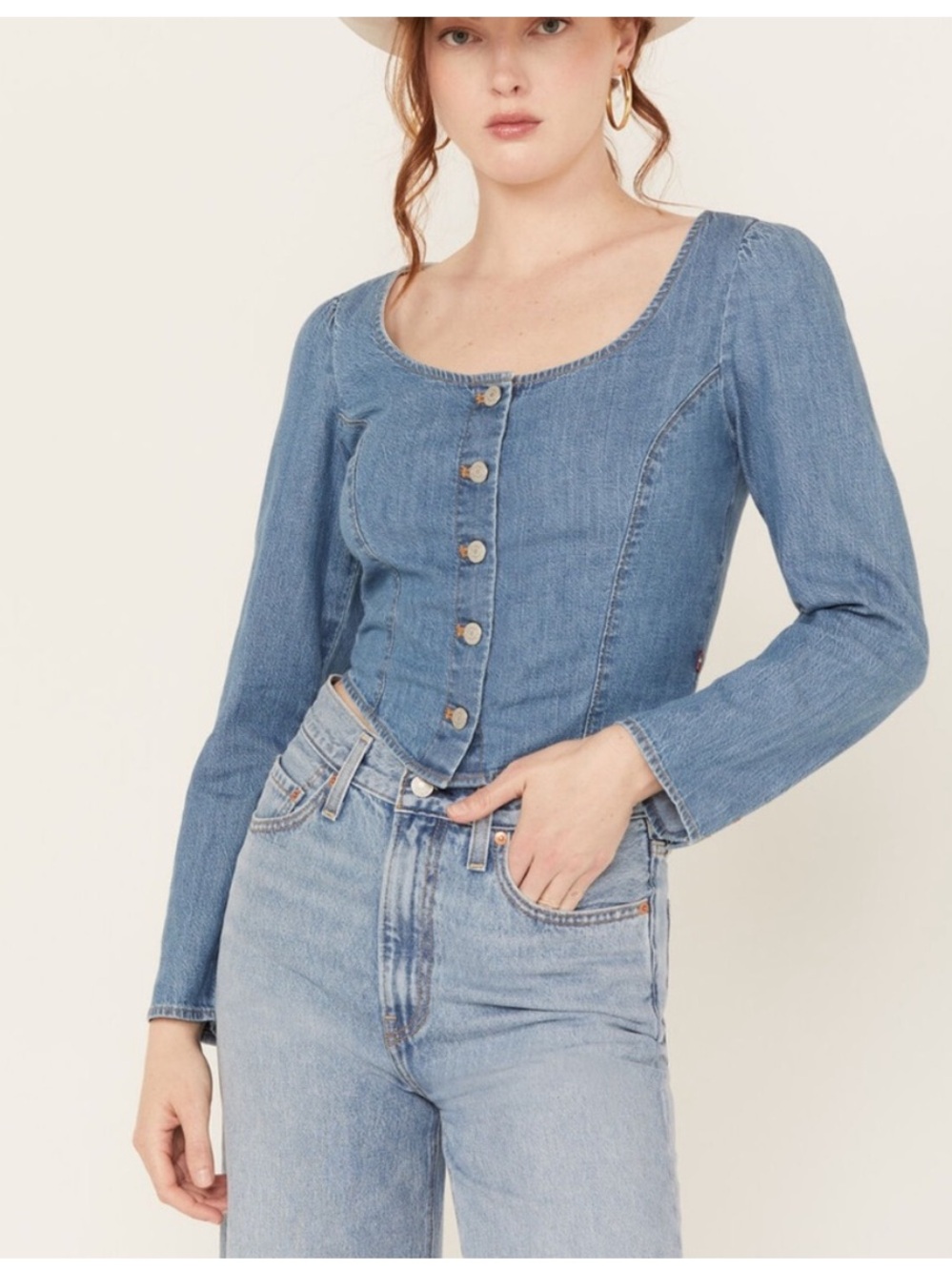 Levi Daryn Corset Long Sleeve Denim Shirt